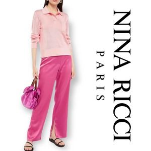 Nina Ricci Baby Pink Embroidered Knitted Polo Shirt Long Sleeve